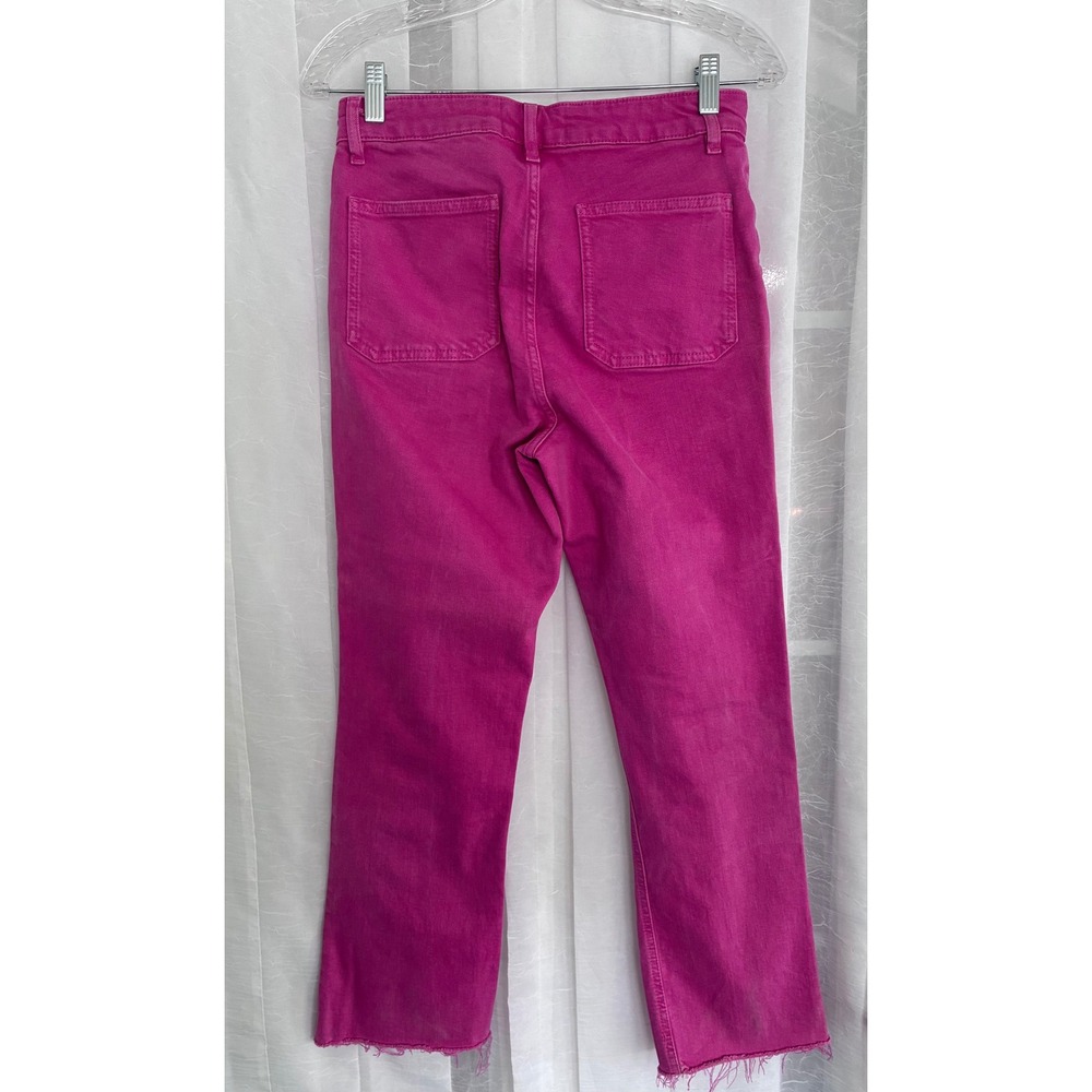 Zara High Rise Straight Leg Jeans Fuchsia Pink Raw Hem Front‎ Patch Pockets Sz 6 - Picture 5 of 6